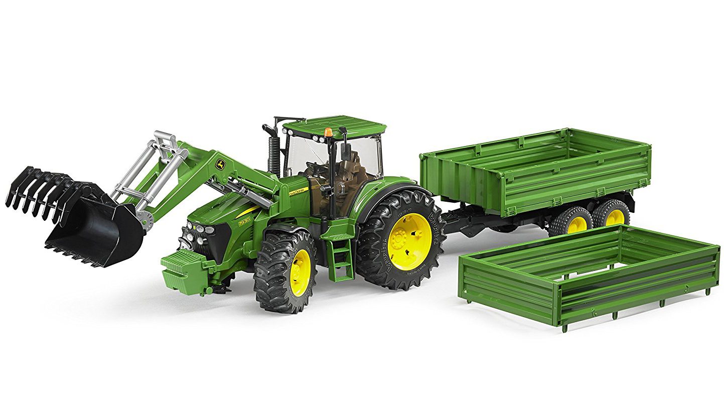 Spielset Traktor mit Anhänger Viehwagen 42 cm grün 
